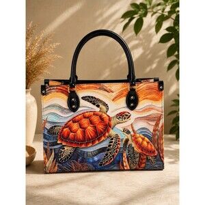 Sea Turtle Satchel Tote Handbag Ocean Marine Life Art Vegan Leather Purse NWOT